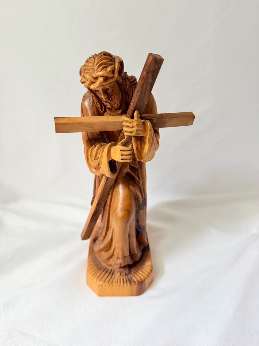 Hand Carved Olive Wood Jesus Carrying Cross 10” Bethlehem Holy Land Art